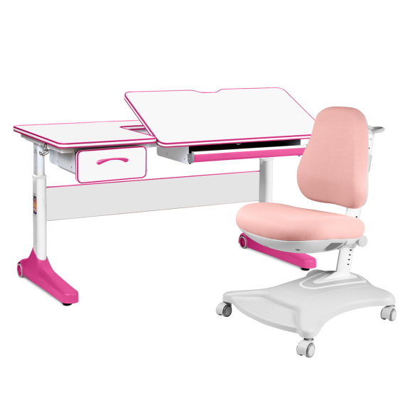 Комплект Anatomica Uniqa Lite парта + кресло белый/розовый с розовым креслом Robin